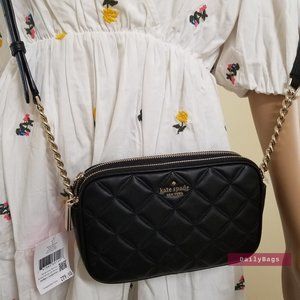 BEAUTIFUL GIFT NATALIA DOUBLE ZIP LEATHER QUILTED KATE SPADE CROSSBODY CHAIN BAG